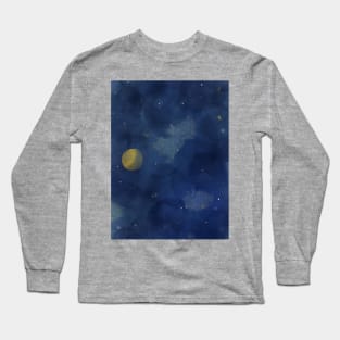 Starry night watercolor mixed media Long Sleeve T-Shirt